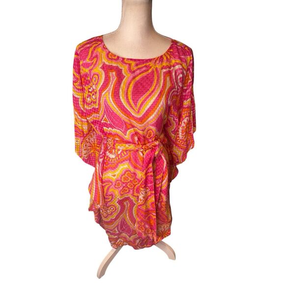 Trina Turk Paradise Floral Jacquard Shift Short Dress Silk Summer Vacation Sz M - Picture 2 of 7